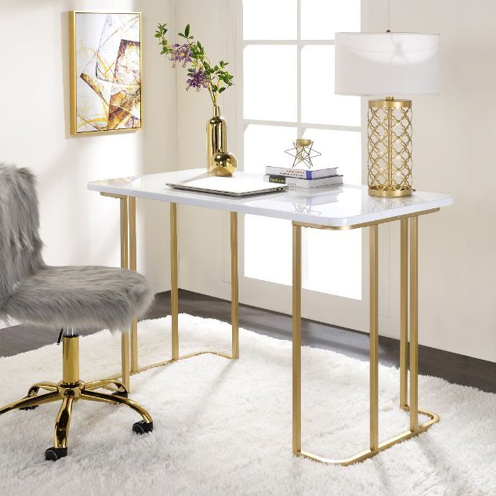 Writing Desk with Gold Base in White