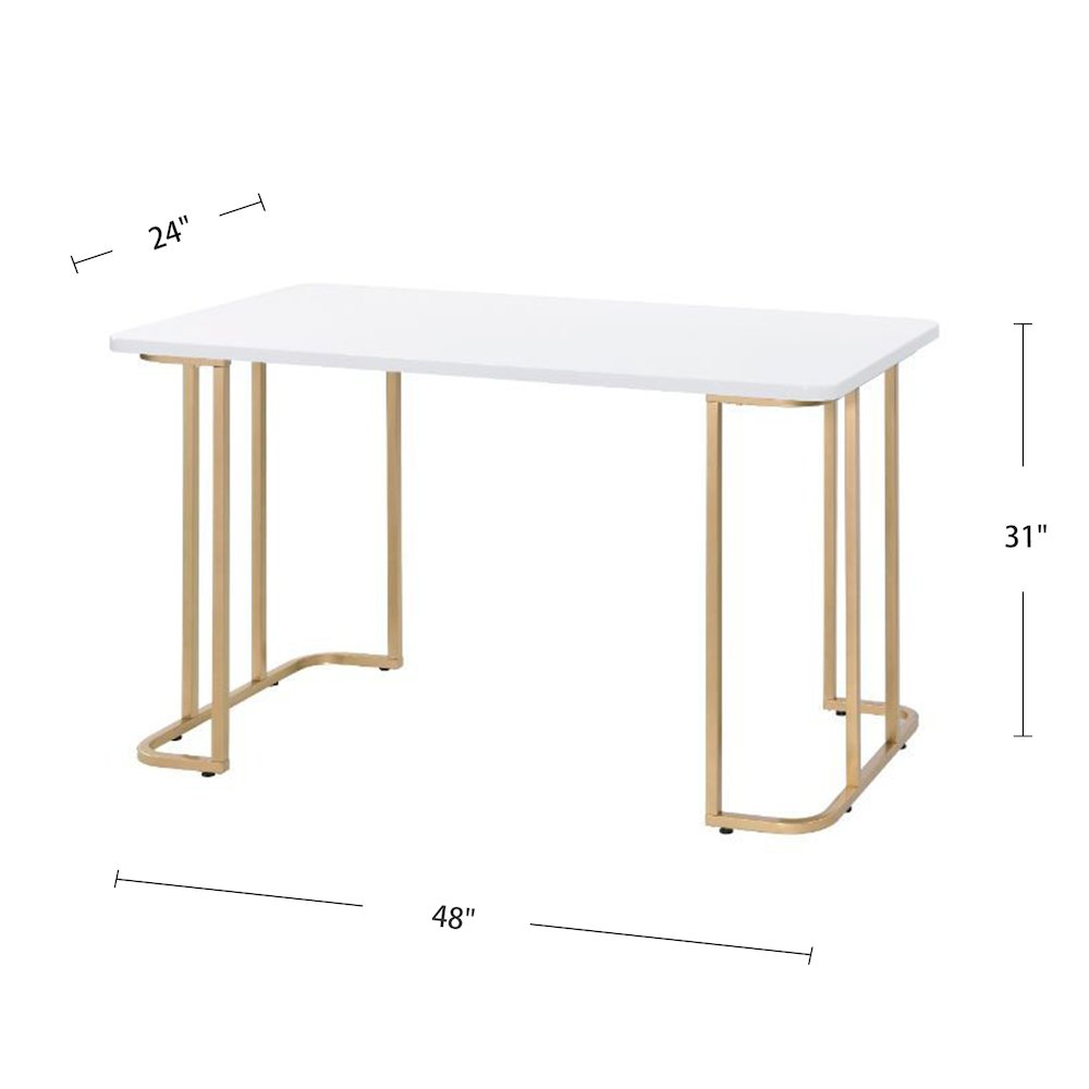 Writing Desk with Gold Base in White