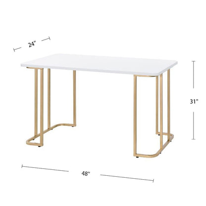 Writing Desk with Gold Base in White