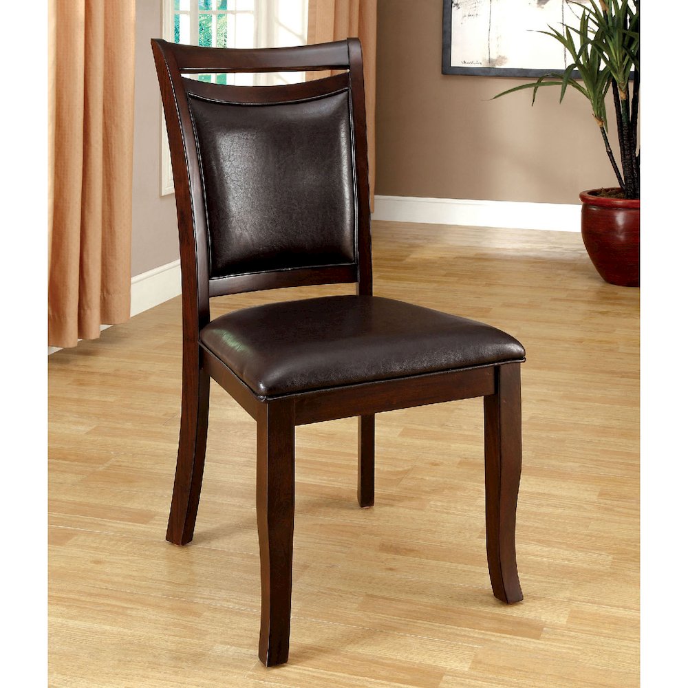 Padded Leatherette Dining Side Chair in Dark Cherry and Espresso
