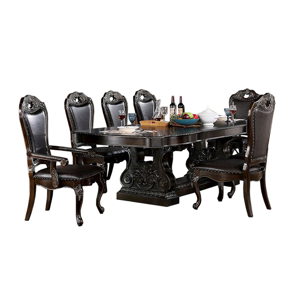 7 Piece Leatherette Dining Set  in Walnut and Dark Brown