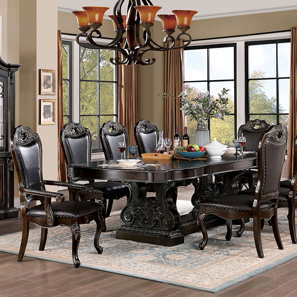 7 Piece Leatherette Dining Set  in Walnut and Dark Brown