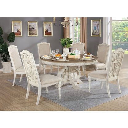Wood Round Dining Table in Antique White