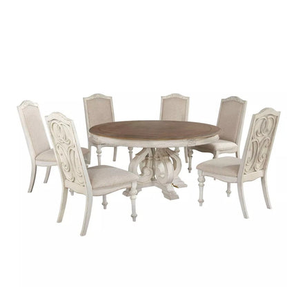 7 Piece Dining Set in Antique White And Ivory