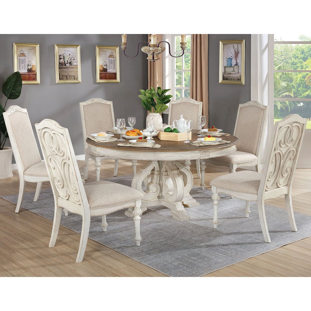 7 Piece Dining Set in Antique White And Ivory