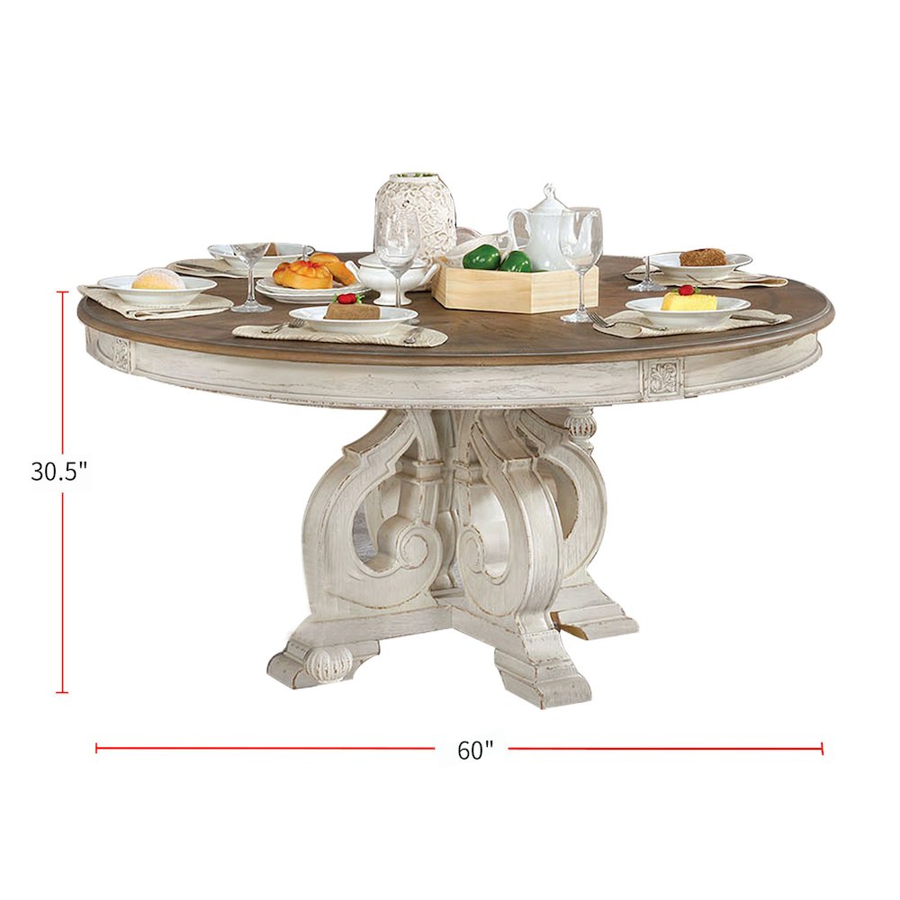 Wood Round Dining Table in Antique White