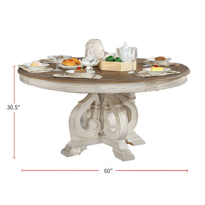 Wood Round Dining Table in Antique White