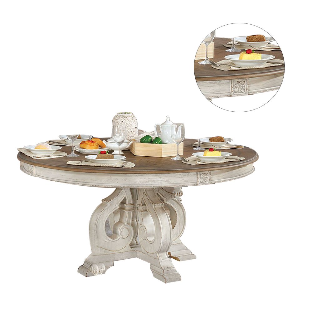 Wood Round Dining Table in Antique White