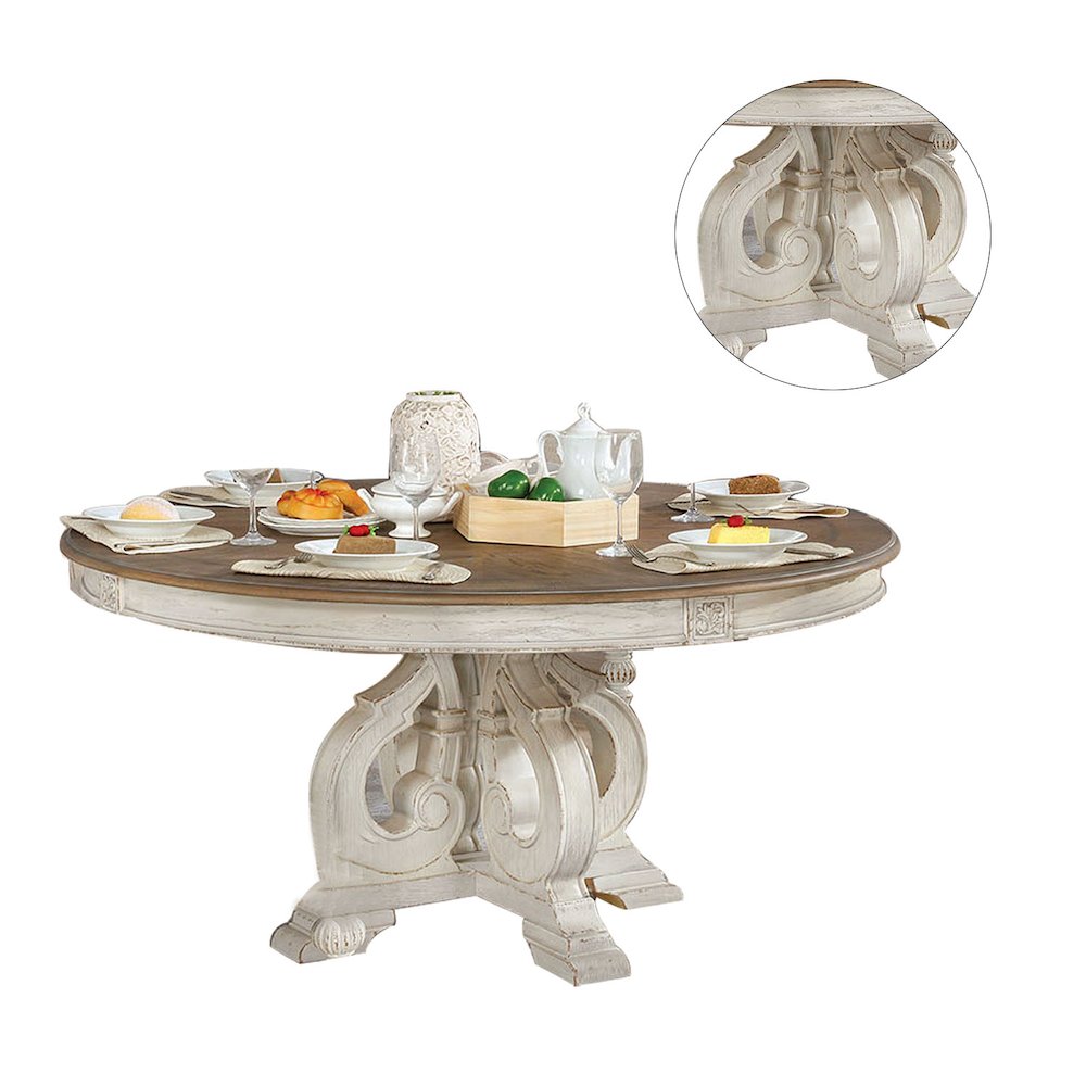 Wood Round Dining Table in Antique White
