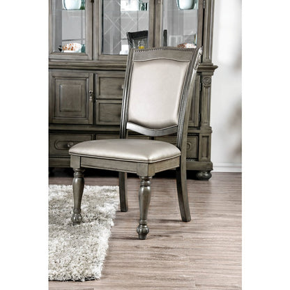 Set of 2 Leatherette Side Chairs in Gray and Silver