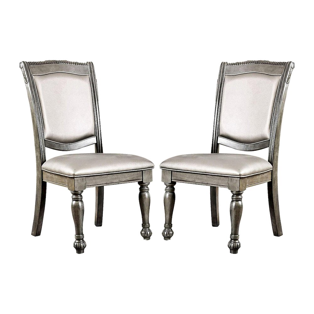 Set of 2 Leatherette Side Chairs in Gray and Silver