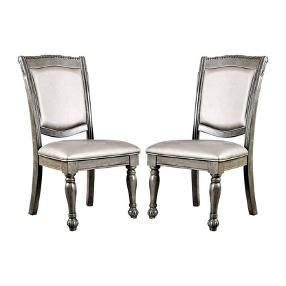 Set of 2 Leatherette Side Chairs in Gray and Silver