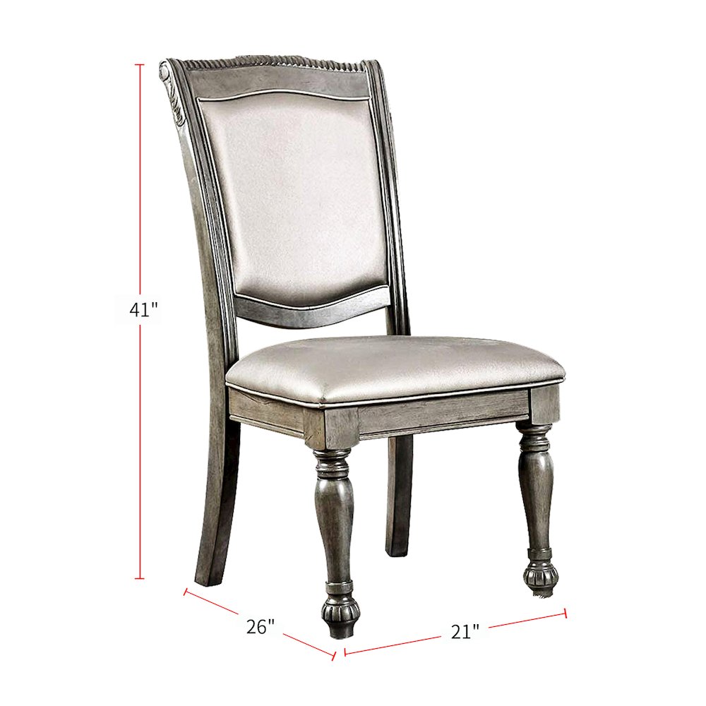 Set of 2 Leatherette Side Chairs in Gray and Silver