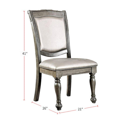 Set of 2 Leatherette Side Chairs in Gray and Silver