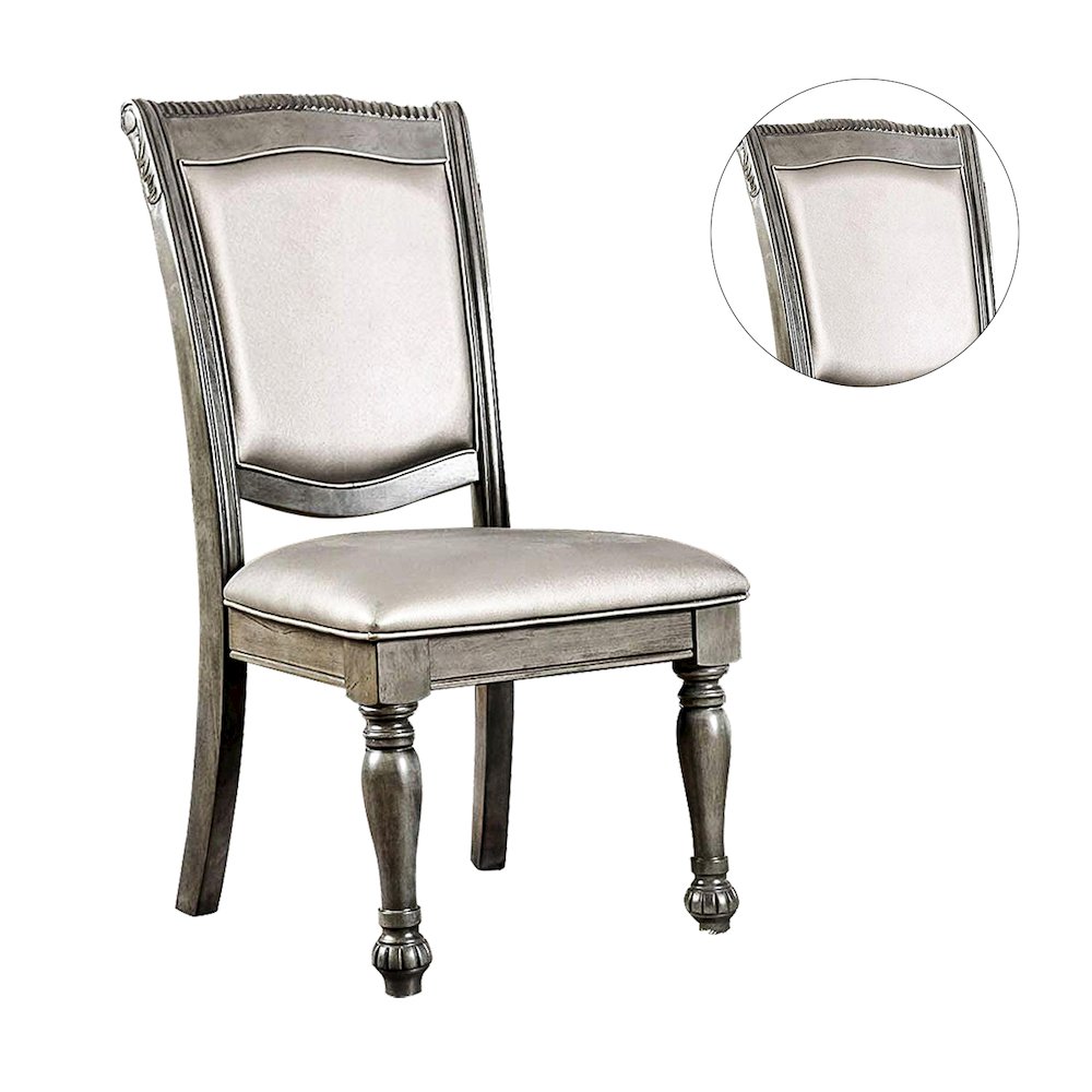 Set of 2 Leatherette Side Chairs in Gray and Silver