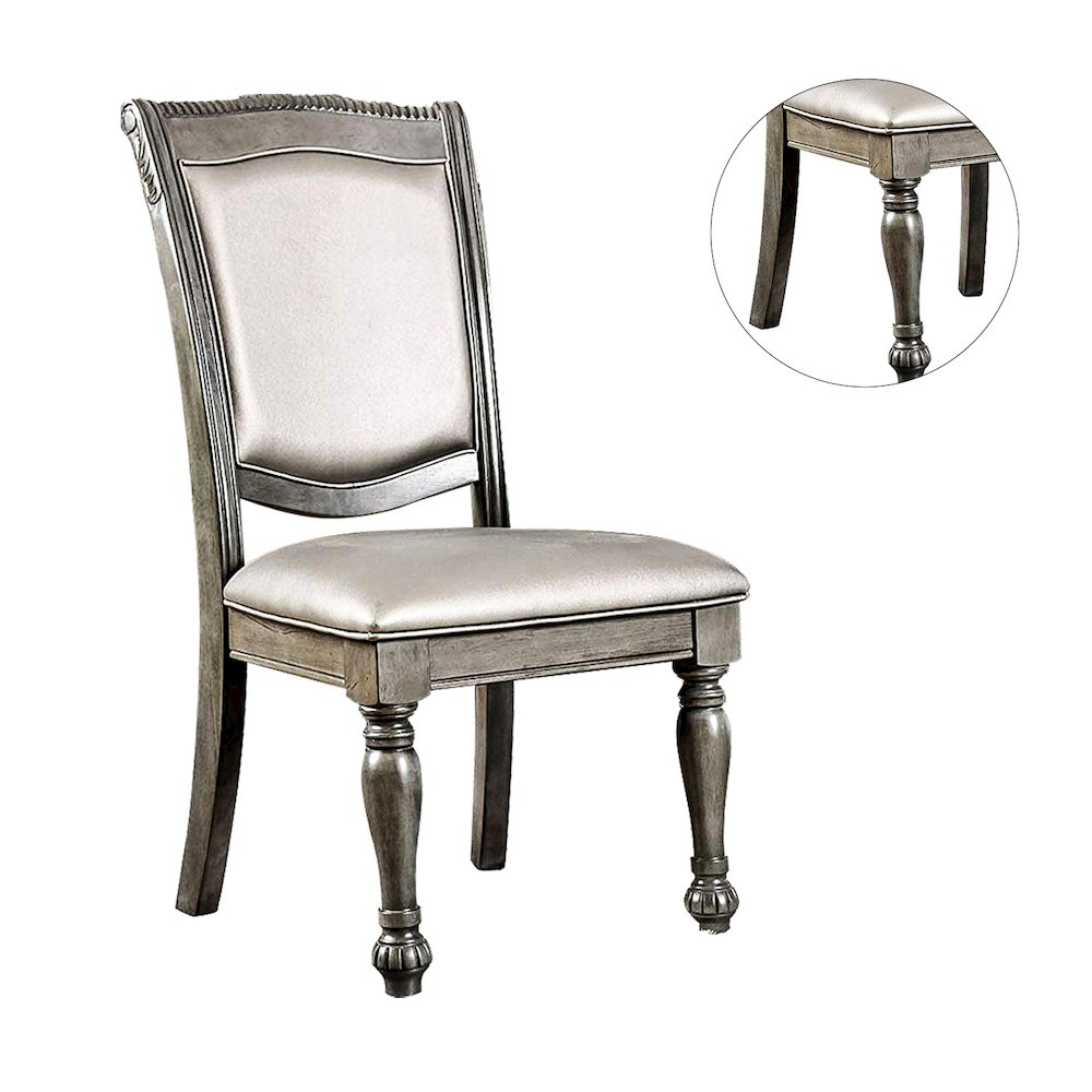 Set of 2 Leatherette Side Chairs in Gray and Silver