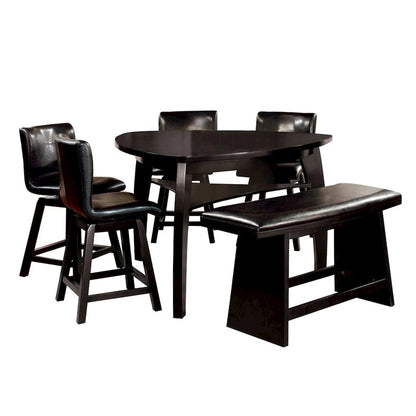 6 Piece Counter Height Table Set with Bench in Black Finish