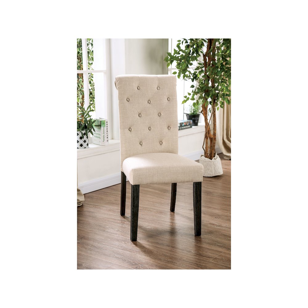 Simple Relax Dining Chair, Antique Black, Ivory Set of 2