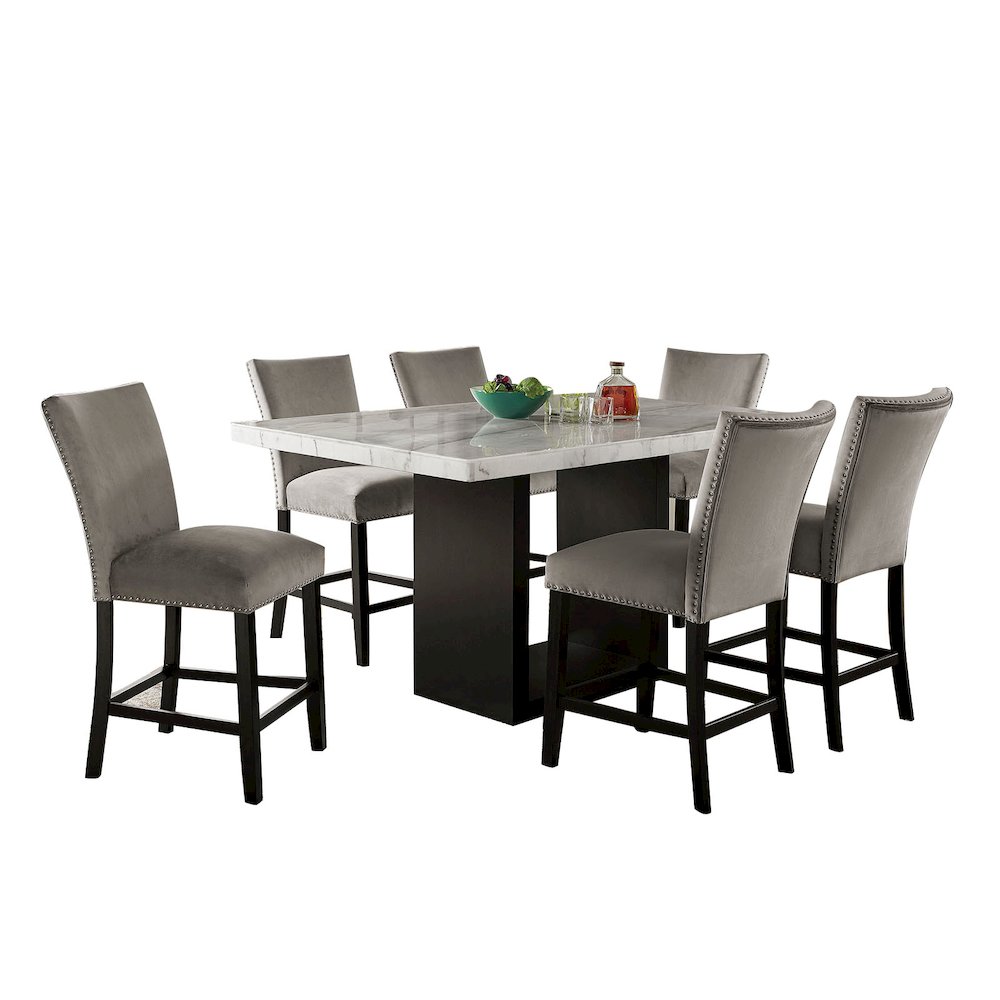 7 Piece Dining Table Set with Six Counter Height Chairs in White And Black