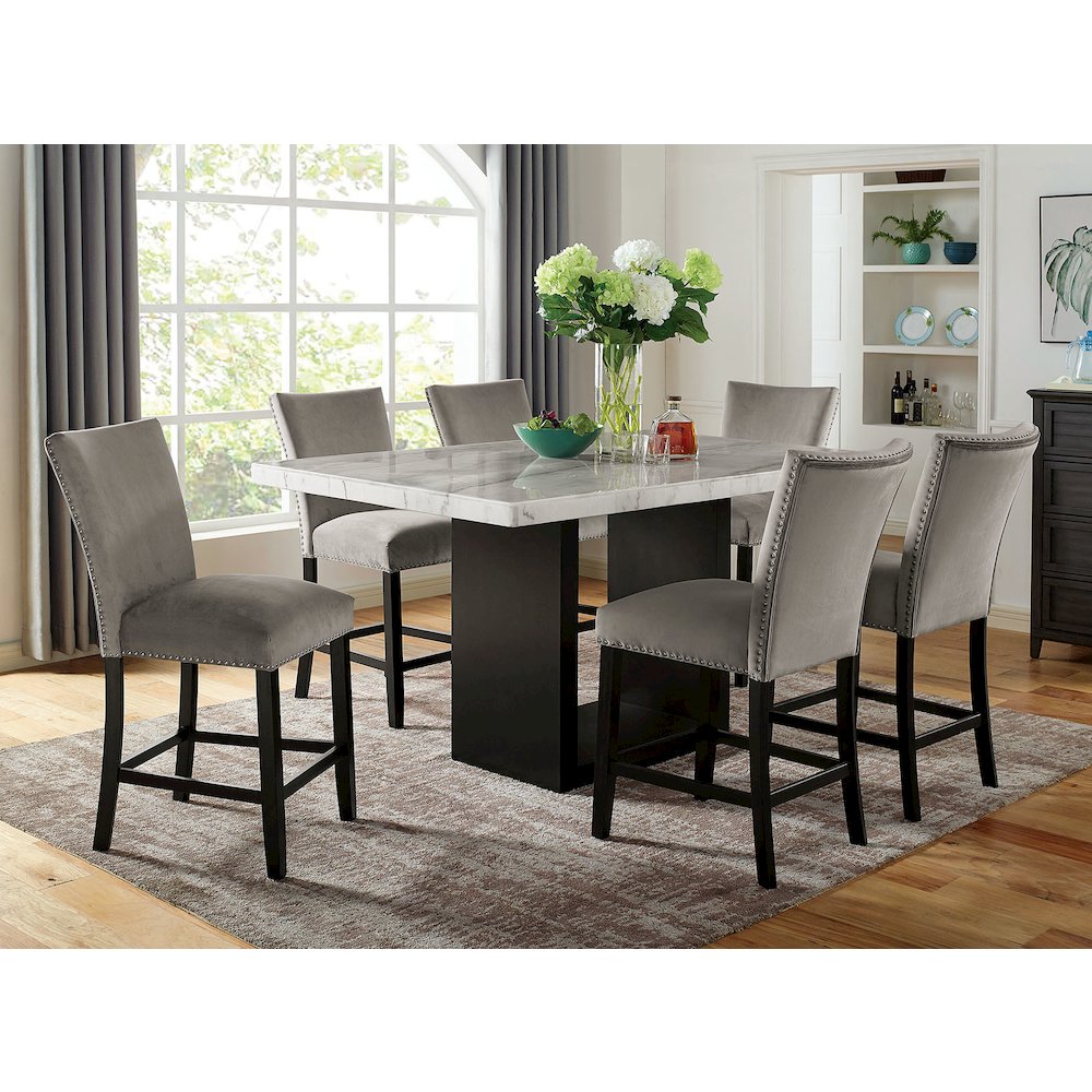 7 Piece Dining Table Set with Six Counter Height Chairs in White And Black