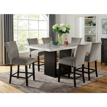 7 Piece Dining Table Set with Six Counter Height Chairs in White And Black
