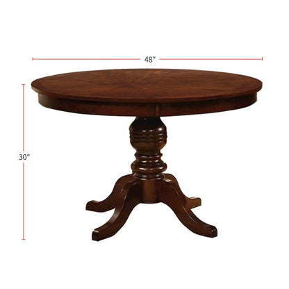 Wooden Dining Round Table in Brown Cherry Finish