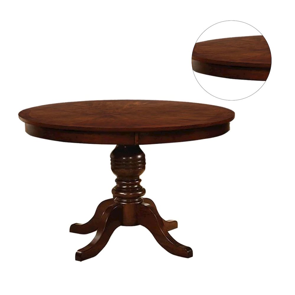 Wooden Dining Round Table in Brown Cherry Finish