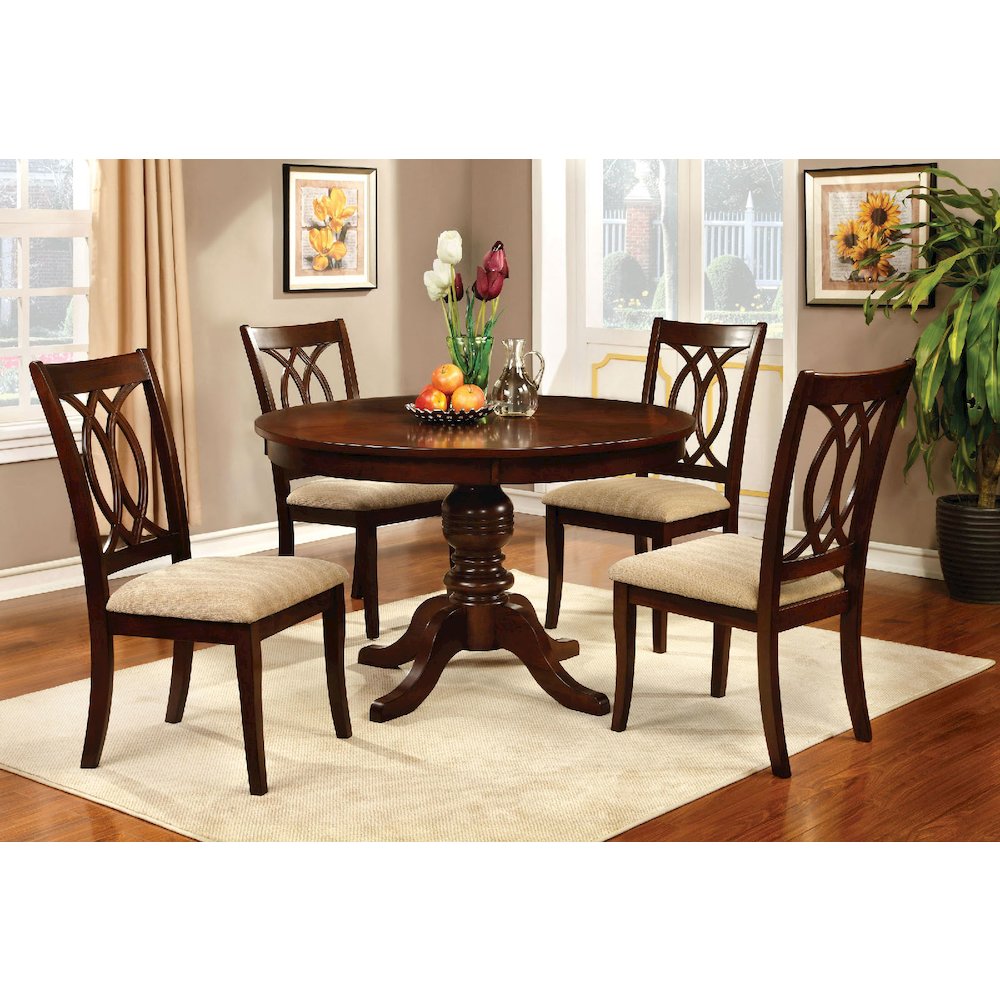 Wooden Dining Round Table in Brown Cherry Finish