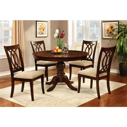 Wooden Dining Round Table in Brown Cherry Finish