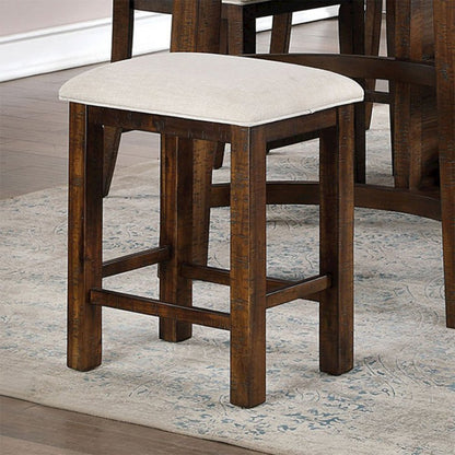 Set of 2 Upholstered Stools in Rustic Oak and Beige Finish