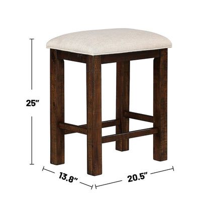 Set of 2 Upholstered Stools in Rustic Oak and Beige Finish