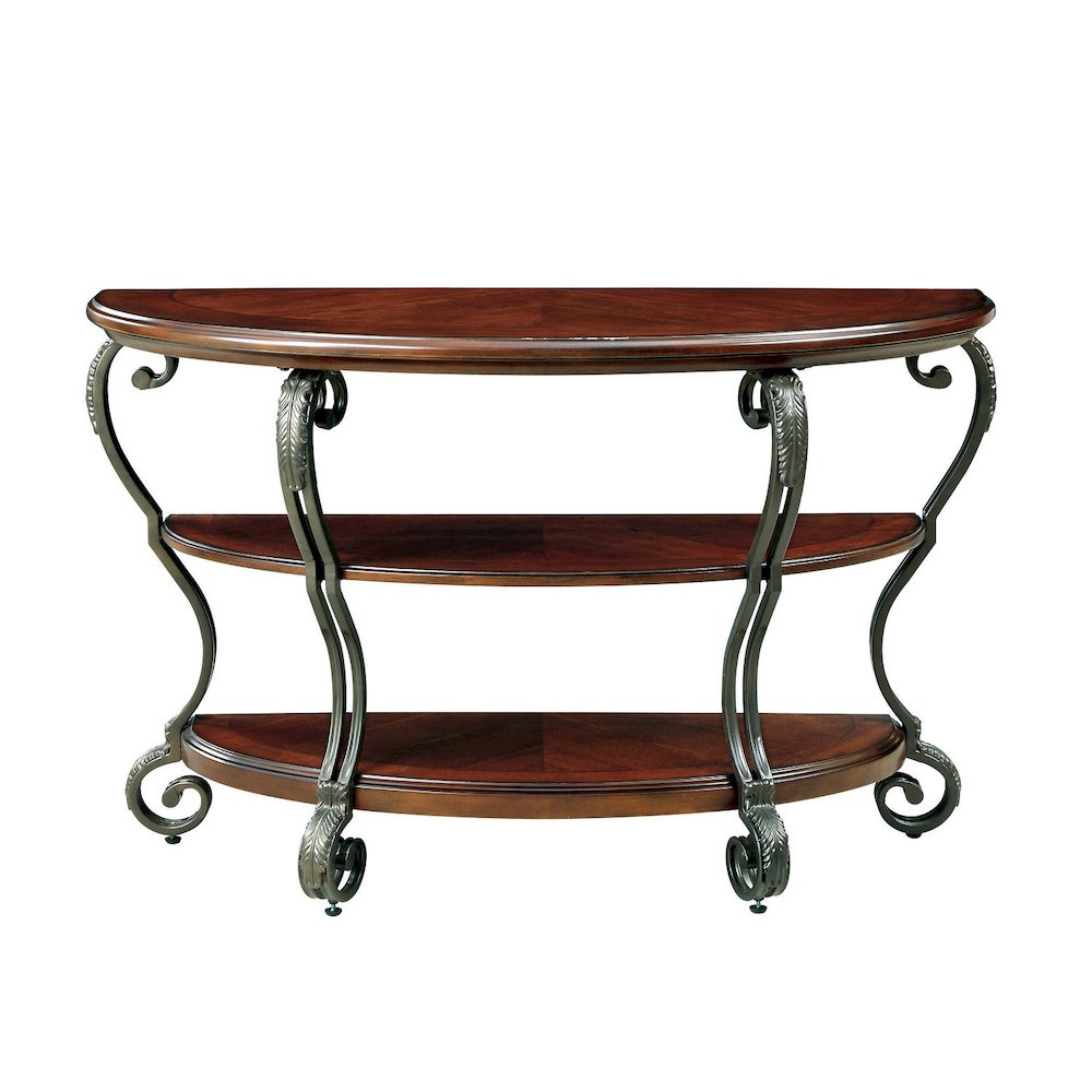 Wooden Sofa Table With Metal Frame in Brown Cherry Finish