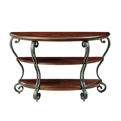 Wooden Sofa Table With Metal Frame in Brown Cherry Finish
