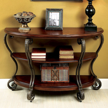 Wooden Sofa Table With Metal Frame in Brown Cherry Finish