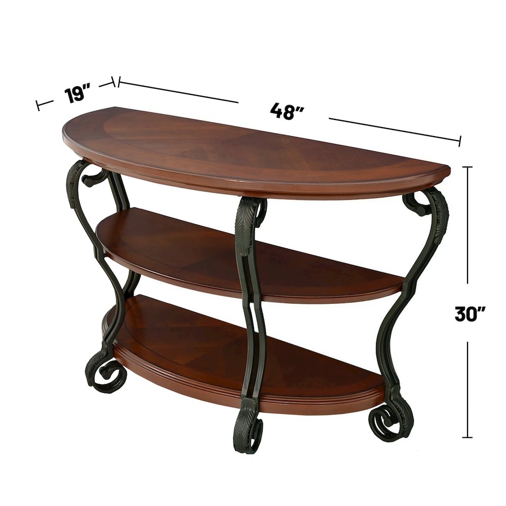 Wooden Sofa Table With Metal Frame in Brown Cherry Finish