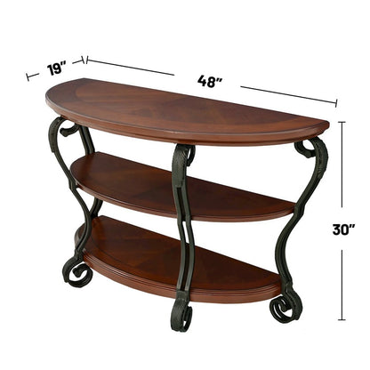 Wooden Sofa Table With Metal Frame in Brown Cherry Finish