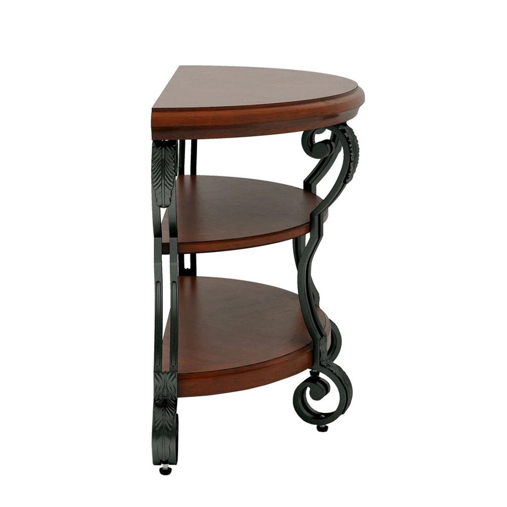 Wooden Sofa Table With Metal Frame in Brown Cherry Finish