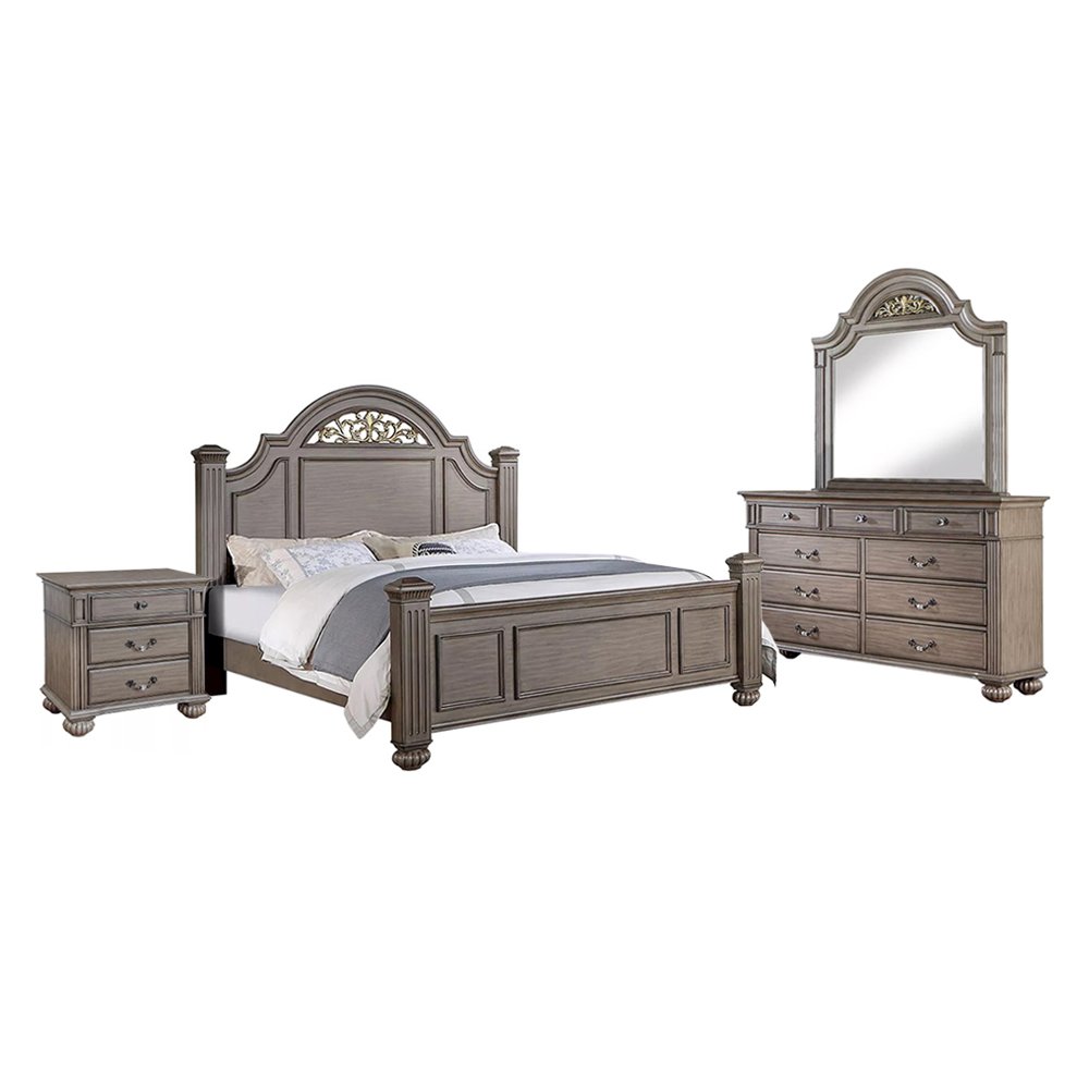 4 Piece Wooden Queen Size Bedroom Set in Gray