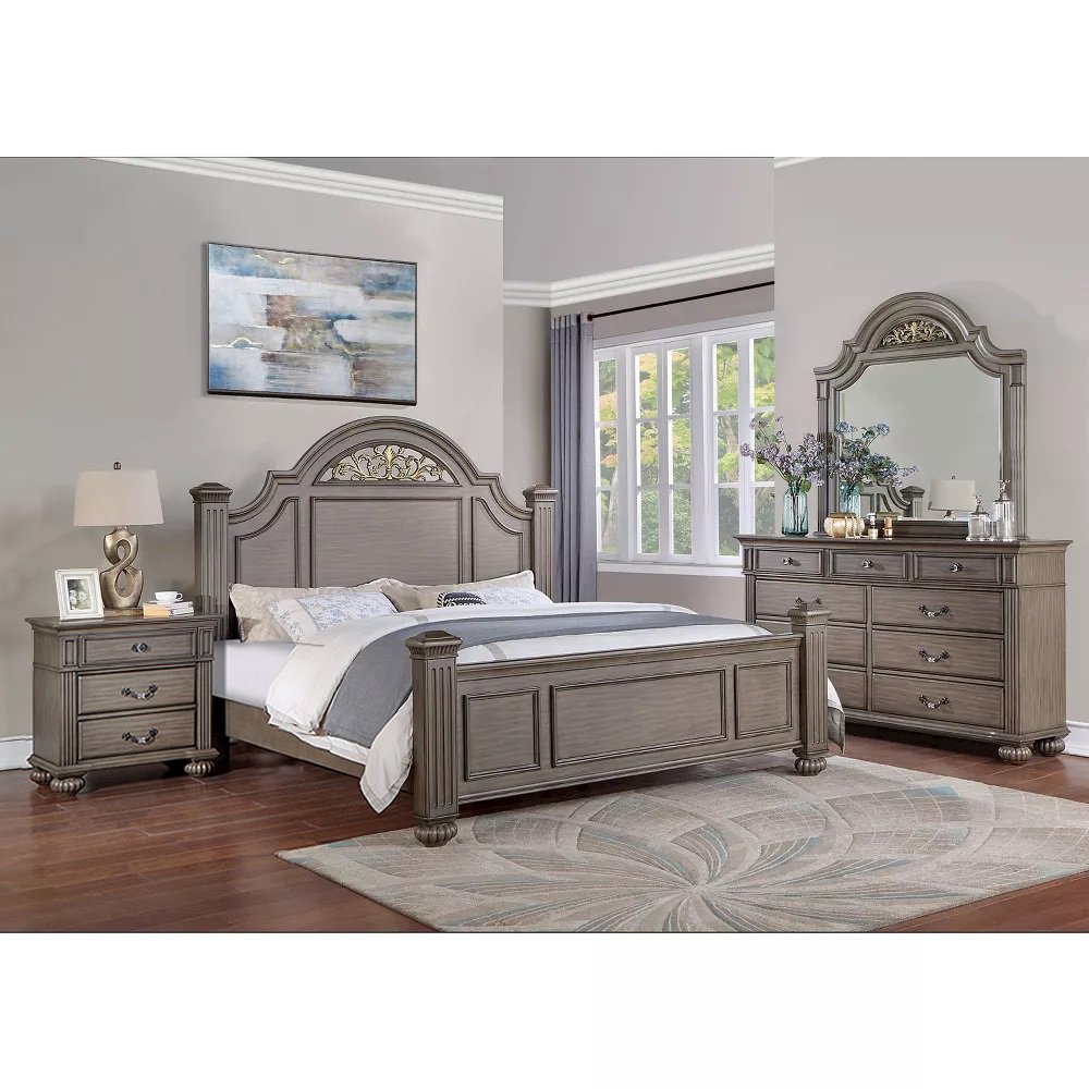 4 Piece Wooden Queen Size Bedroom Set in Gray