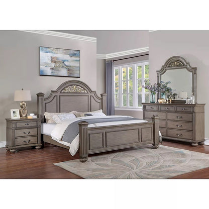 4 Piece Wooden Queen Size Bedroom Set in Gray