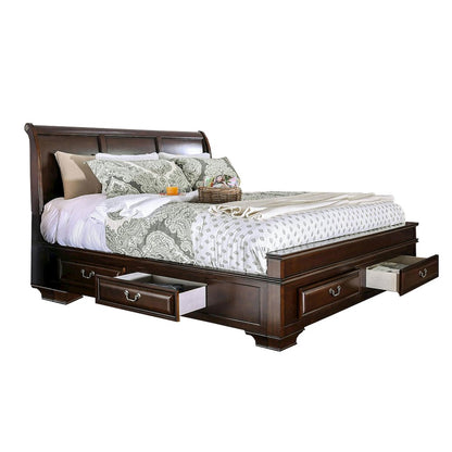 King Size Storage Bed in Brown Cherry Finish