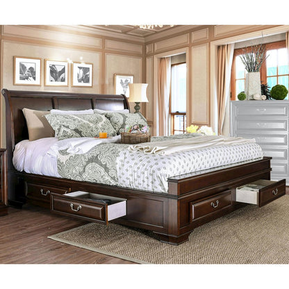 King Size Storage Bed in Brown Cherry Finish