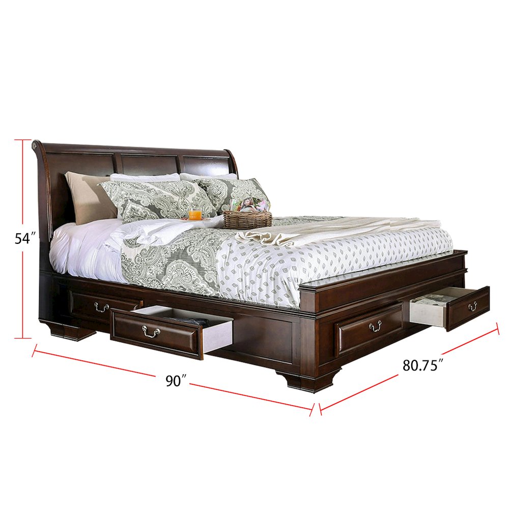 King Size Storage Bed in Brown Cherry Finish