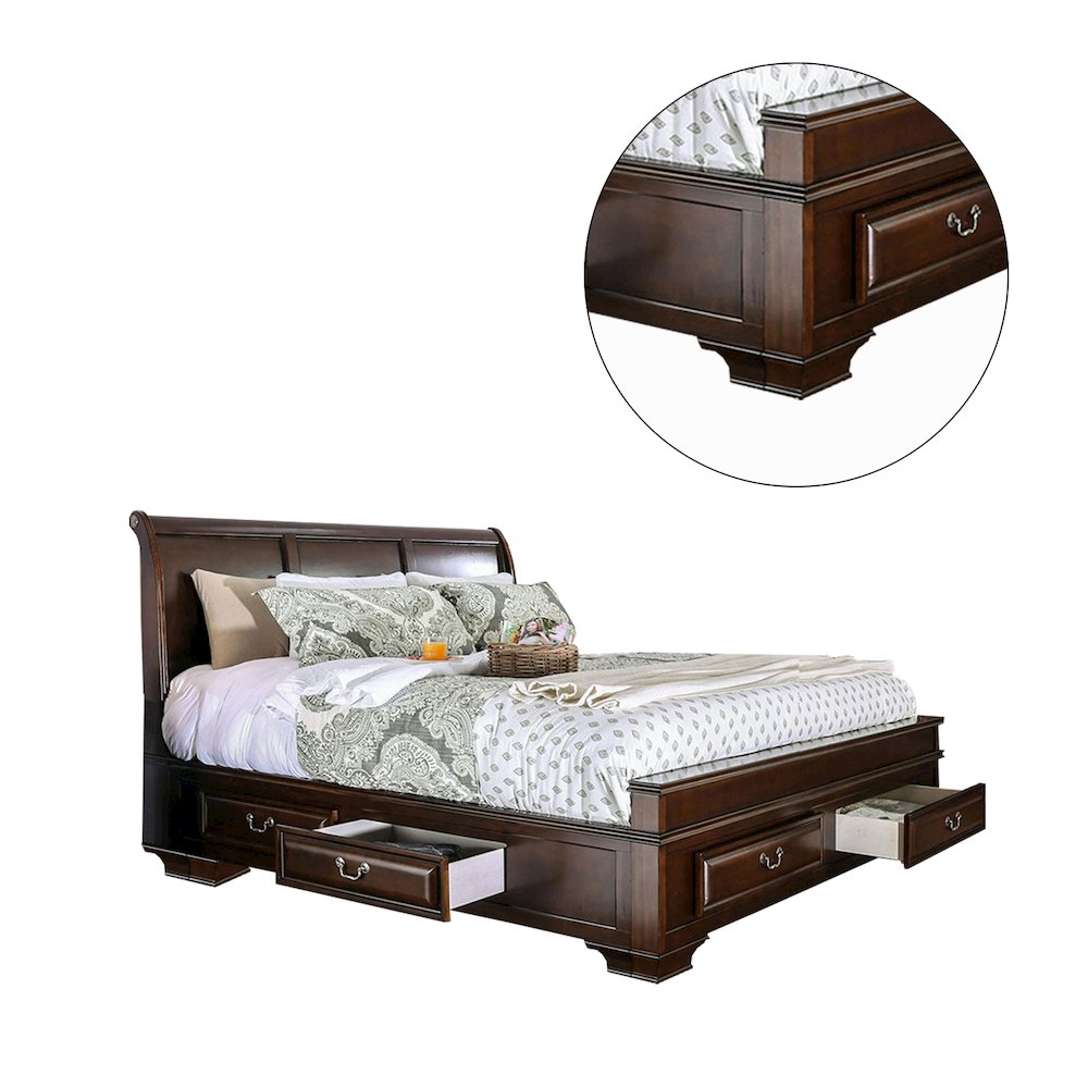 King Size Storage Bed in Brown Cherry Finish