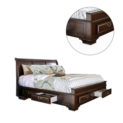 King Size Storage Bed in Brown Cherry Finish
