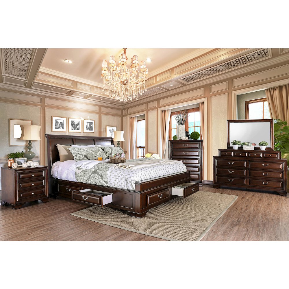 King Size Storage Bed in Brown Cherry Finish