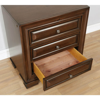 3 Drawers Nightstand in Brown Cherry Finish