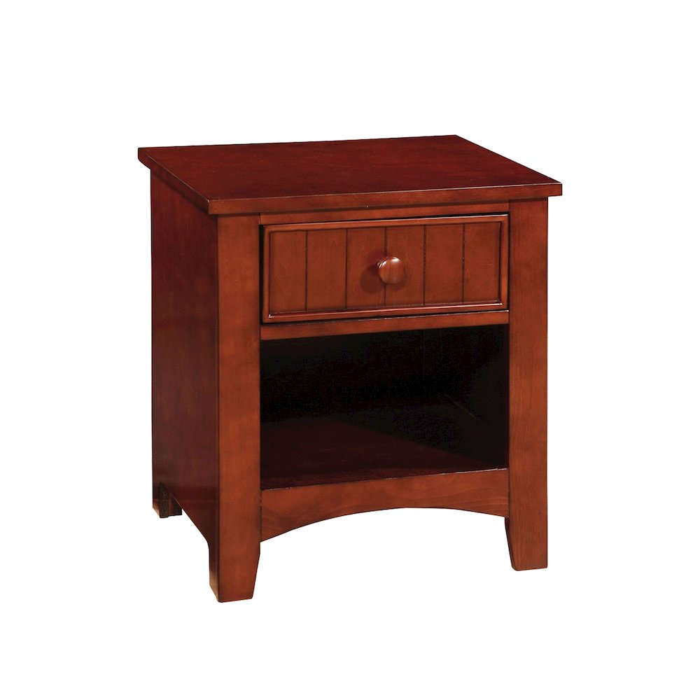 Wooden Nightstand with a Drawer in Cherry Finish