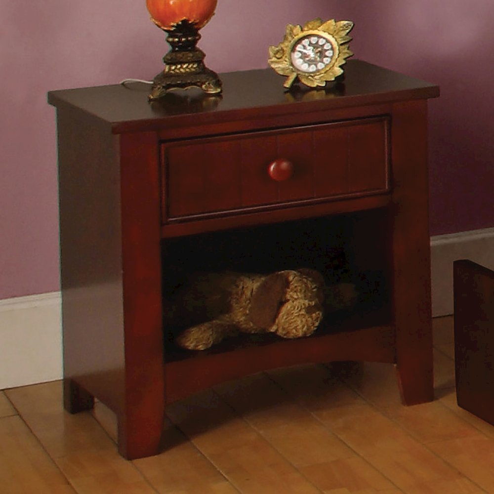 Wooden Nightstand with a Drawer in Cherry Finish