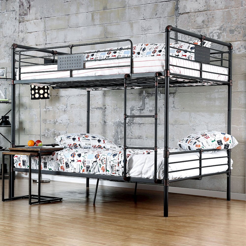 Metal Full Over Full Bunk Bed in Antique Black